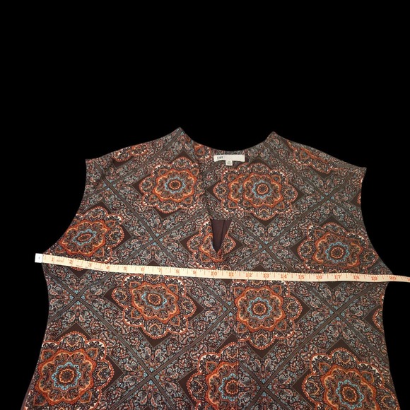 DR2 Tank Blouse Fits Medium Marked XS Geometric Mandella Pattern Brown - Picture 5 of 7